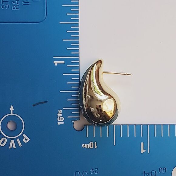 Waterdrop Earrings Teardrop Pierced Chunky Gold Plated - Picture 5 of 6